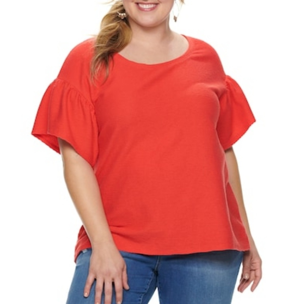 EVRI Red Bell Sleeve Blouse Short Sleeve 1X